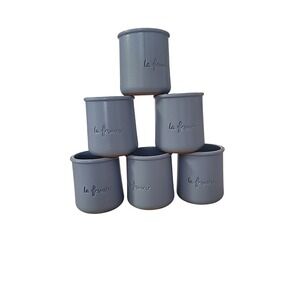 La Fermiere Terracotta Yogurt Pots Blue Stoneware Jars Set of 6 French Country